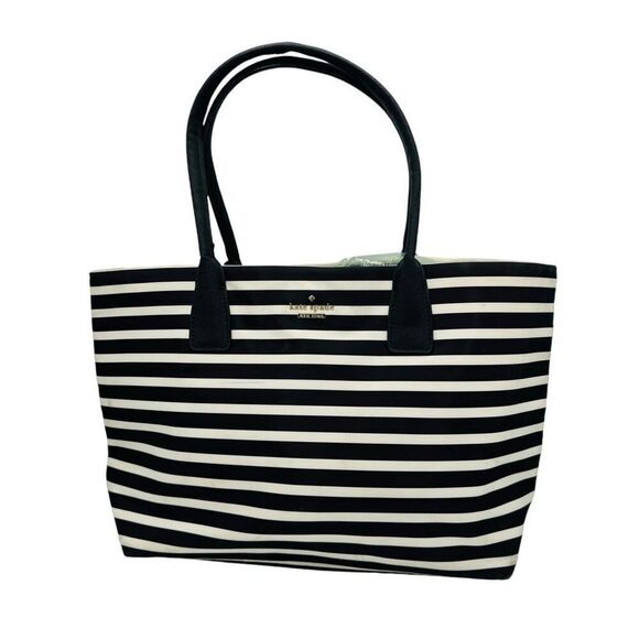 KATE SPADE Classic Nylon Catie Tote black and white stripe handbag